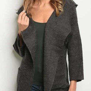 HEAVY KNIT HOODED WOOL BLEND SWEATER/COAT